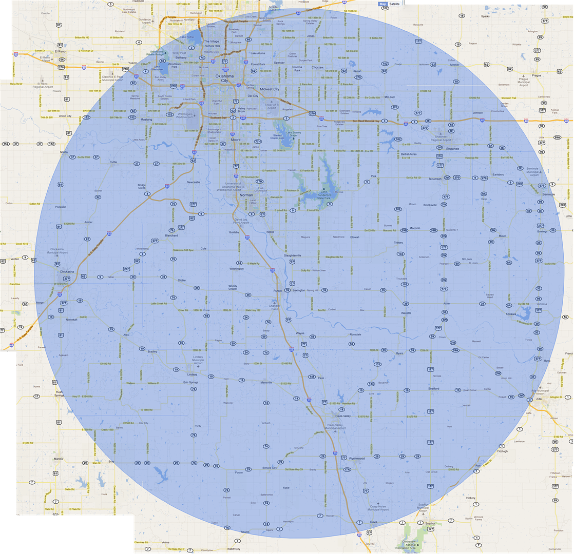 40 mile radius